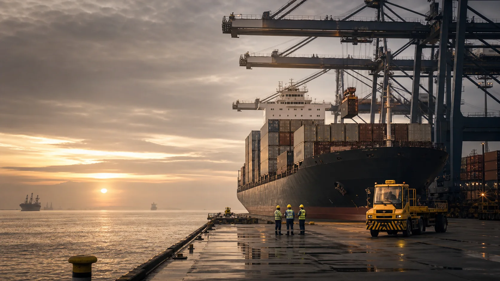 Porte-conteneurs à quai dans un terminal portuaire